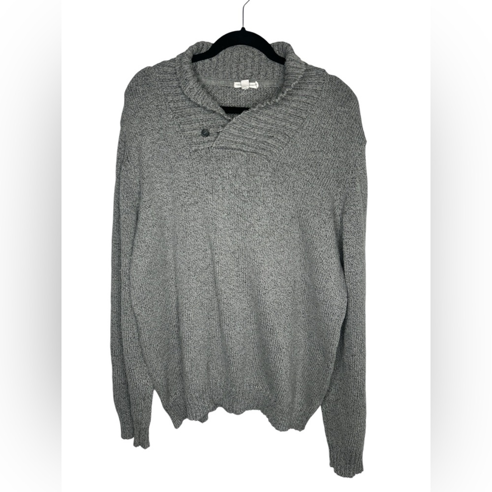 Threads 4 Thought Men's Knit Shawl Neck Button Pullover Gray Sweater Size 3XL